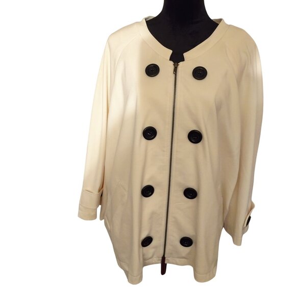 Jessica London Cream Double-Breasted Jacket W/ Black Buttons Size 30/32-NWOT - Picture 1 of 5
